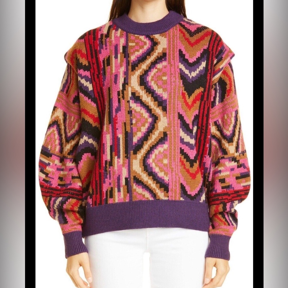 FARM Rio Stripe Patchwork Knit Sweater Small - Picture 2 of 4